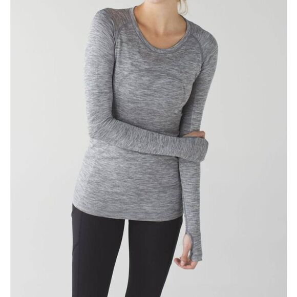LULULEMON ATHLETICA Swiftly Tech Long Sleeve in Heathered Slate Size 4 - Picture 2 of 4